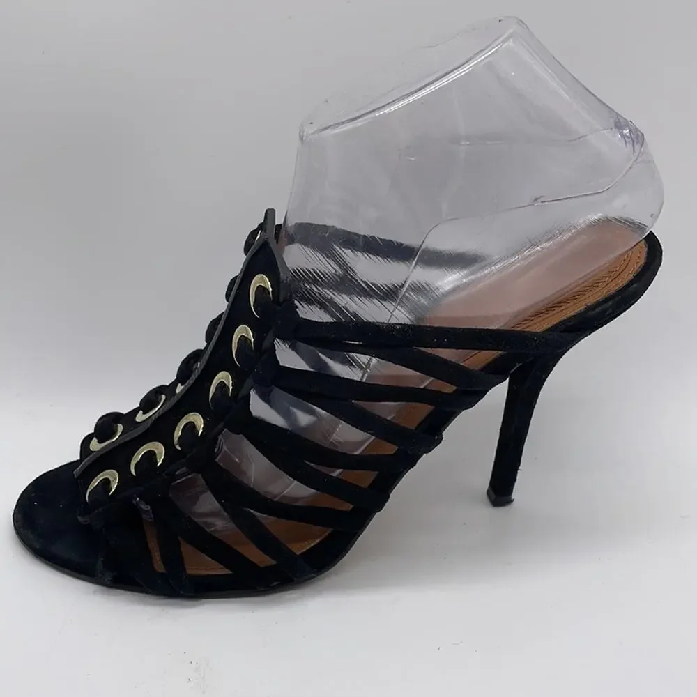 Givenchy Zenaide Black Suede Nautical Eyelet Heels Caged Gladiator Size 38 8